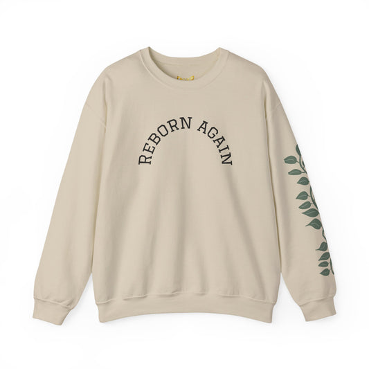 Crewneck Sweatshirt — "Reborn Again" Minimalist Botanical Sleeve