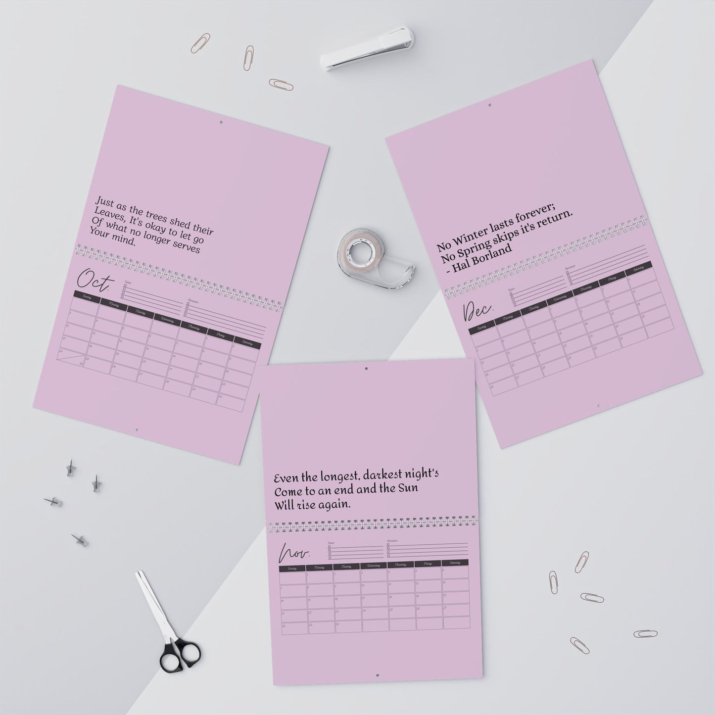 2027 Pink Inspirational Wall Calendar — Monthly Blank Planner with Motivational Quotes