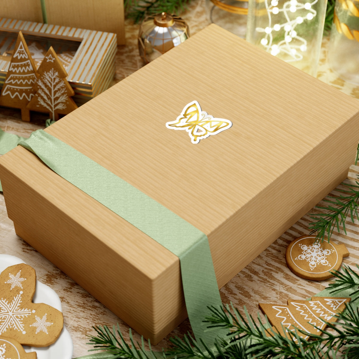 Gold Butterfly Kiss-Cut Sticker — Metallic Butterfly Laptop Decal