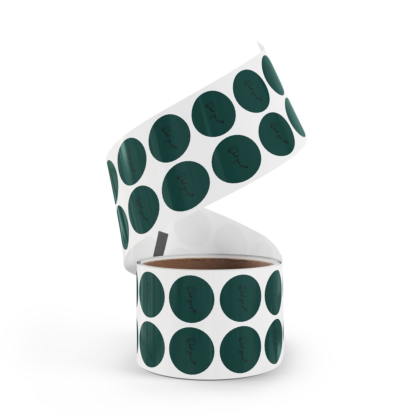 Round Sticker Roll — Dark Green “Don’t Give Up” Motivational Labels