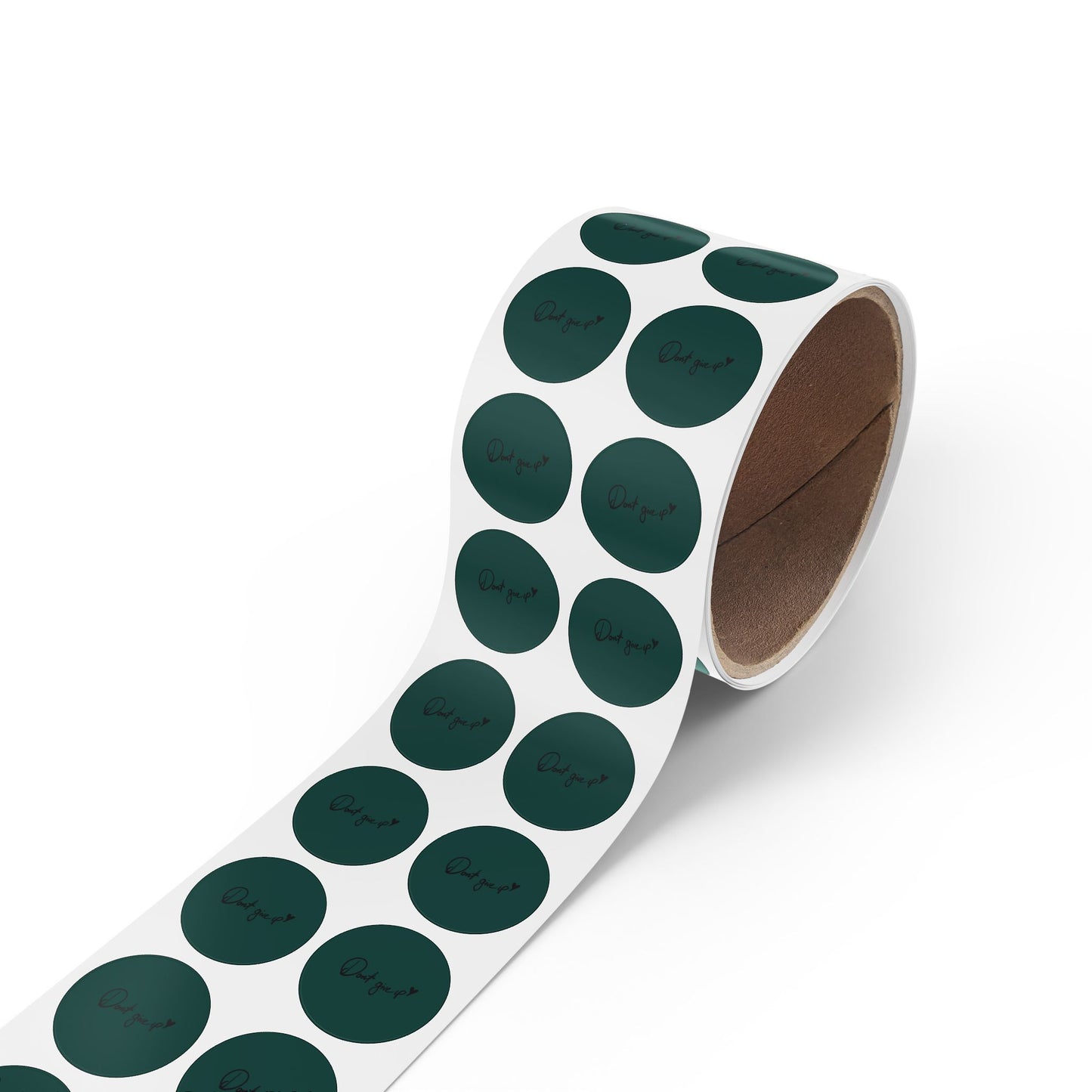 Round Sticker Roll — Dark Green “Don’t Give Up” Motivational Labels