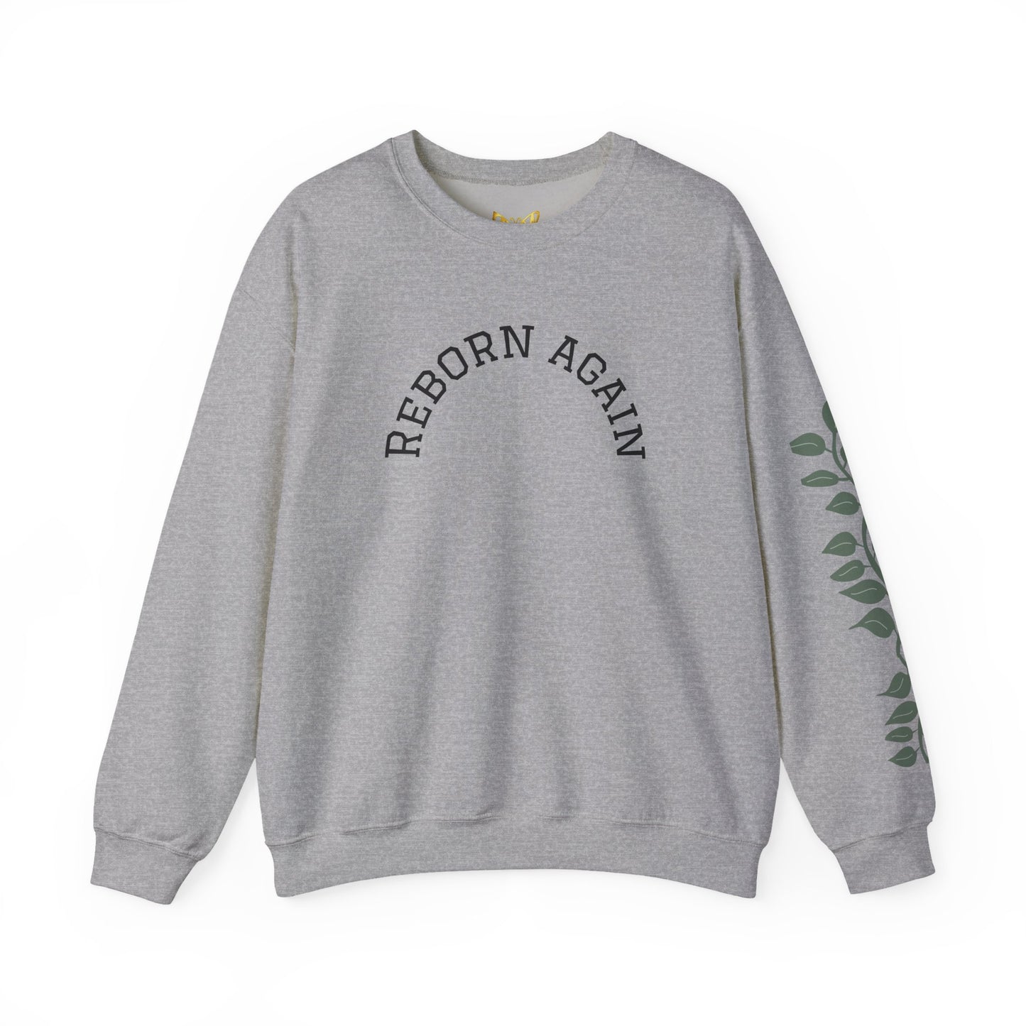 Crewneck Sweatshirt — "Reborn Again" Minimalist Botanical Sleeve