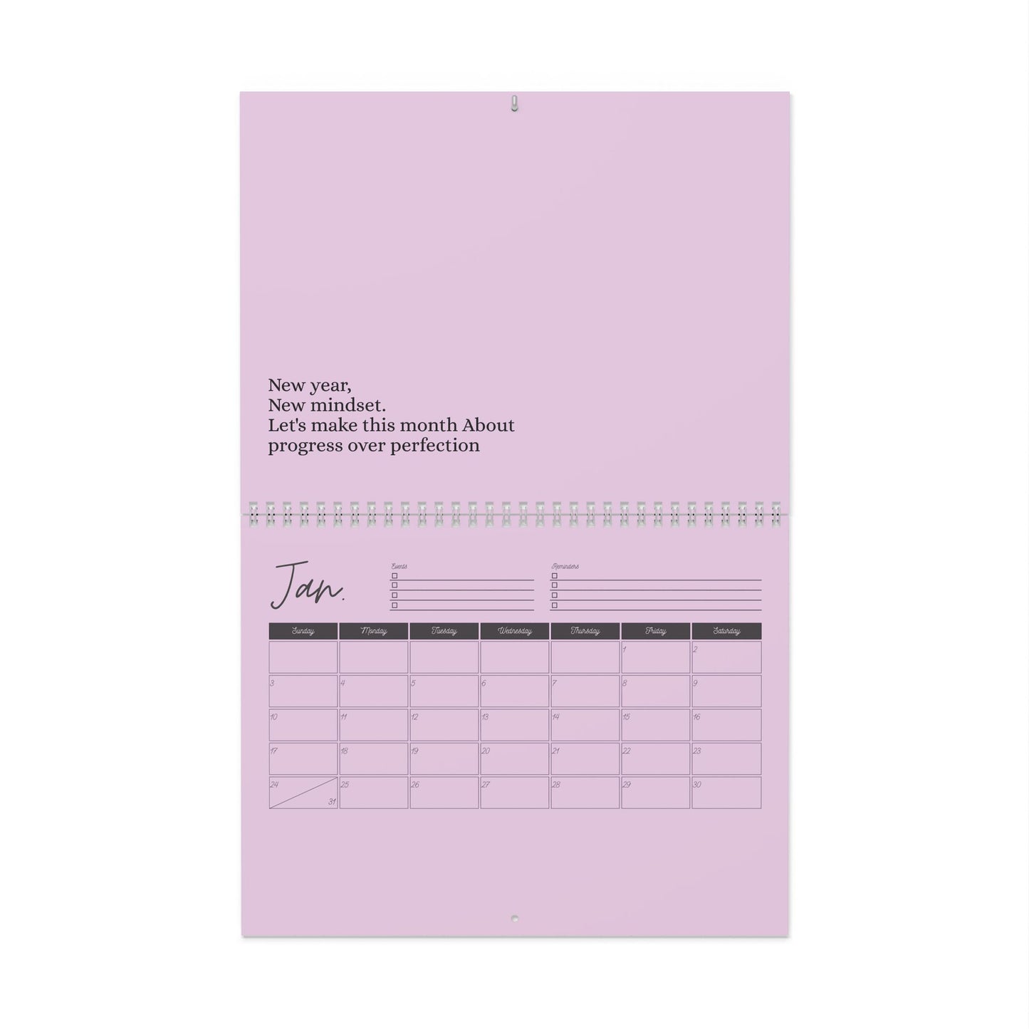 2027 Pink Inspirational Wall Calendar — Monthly Blank Planner with Motivational Quotes
