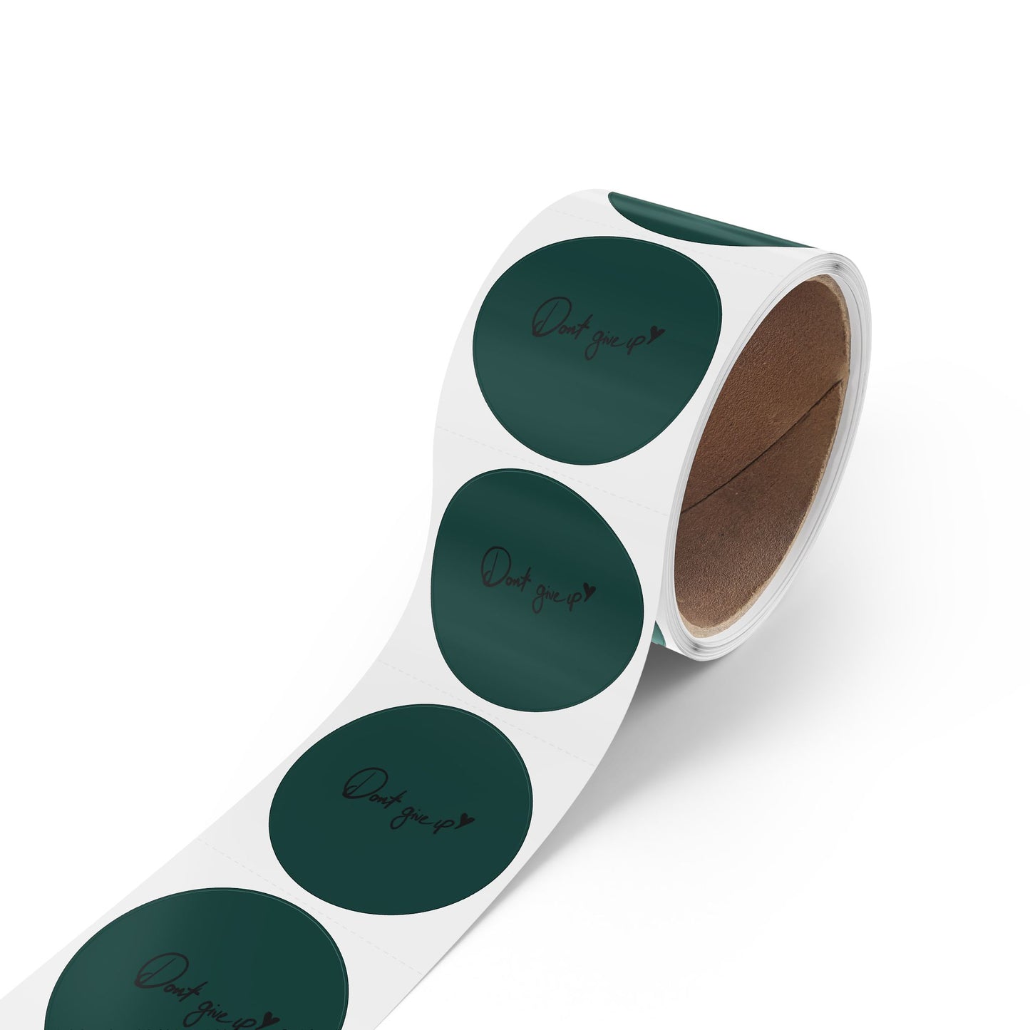 Round Sticker Roll — Dark Green “Don’t Give Up” Motivational Labels