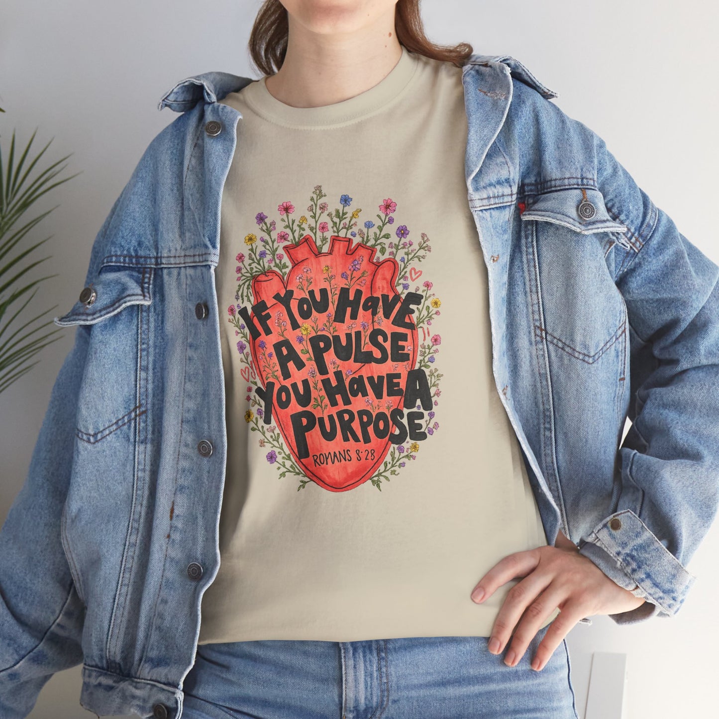 Inspirational Heart Tee — "If You Have a Pulse You Have Purpose" Floral Graphic