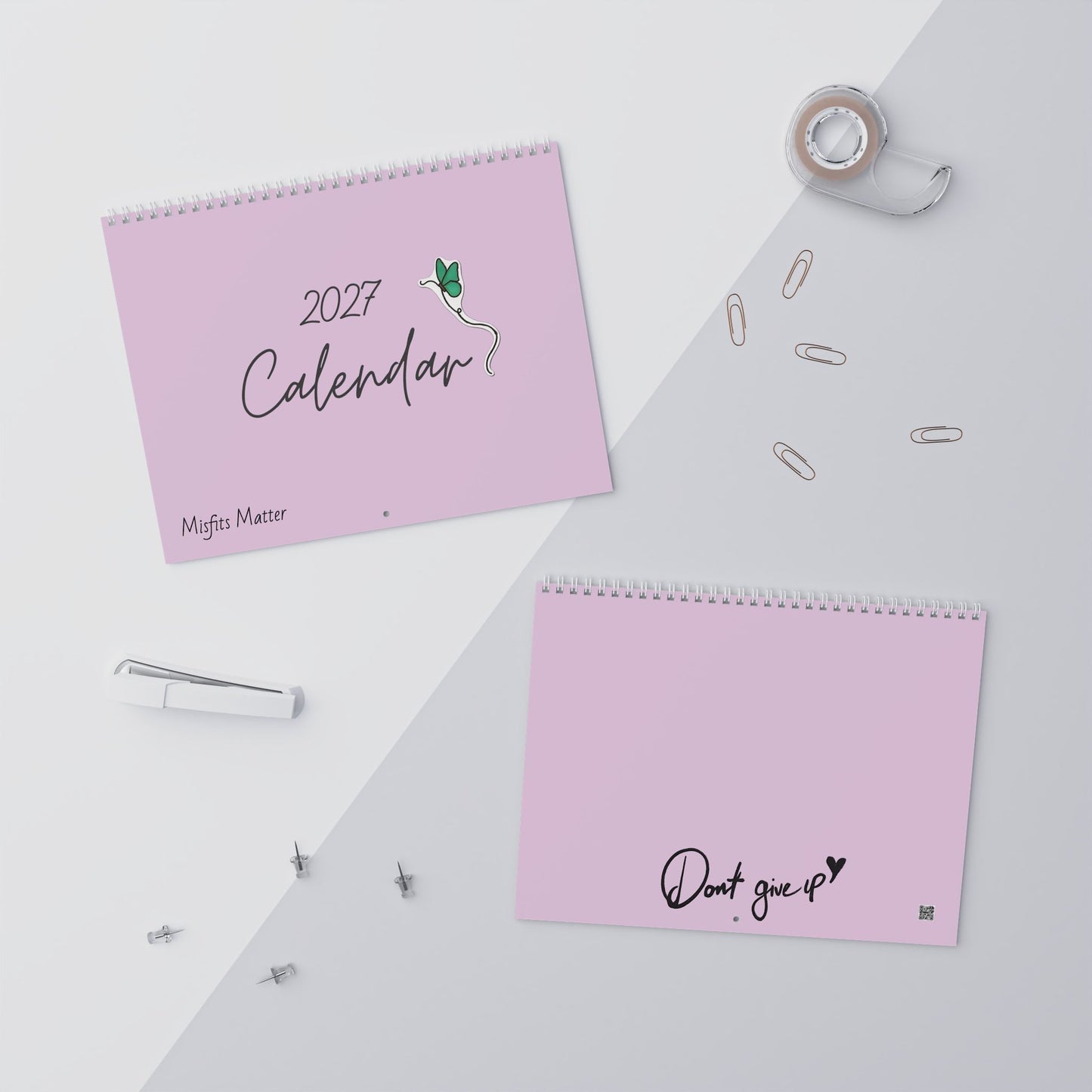 2027 Pink Inspirational Wall Calendar — Monthly Blank Planner with Motivational Quotes