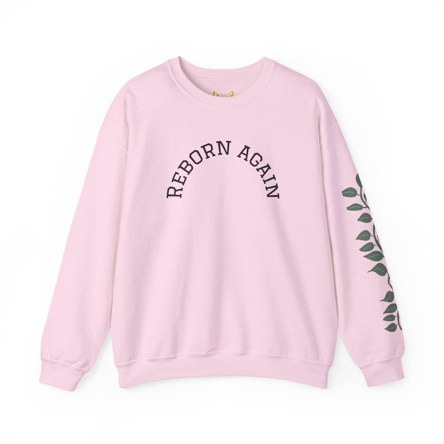 Crewneck Sweatshirt — "Reborn Again" Minimalist Botanical Sleeve