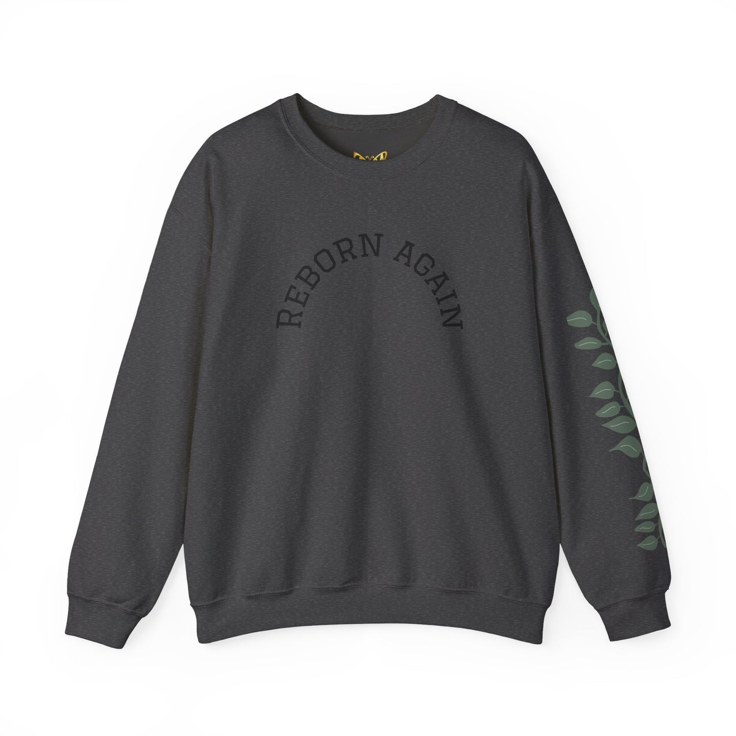 Crewneck Sweatshirt — "Reborn Again" Minimalist Botanical Sleeve
