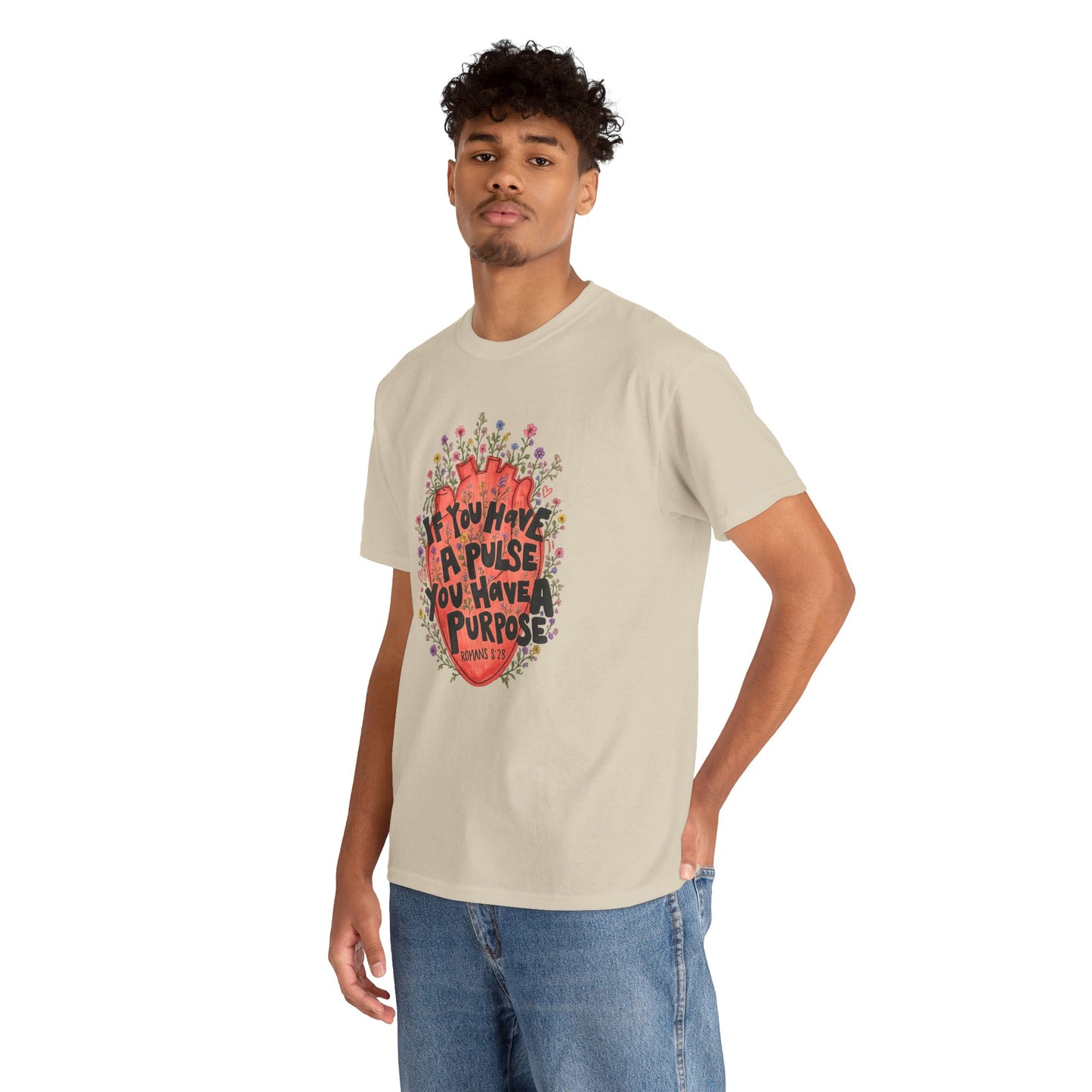 Inspirational Heart Tee — "If You Have a Pulse You Have Purpose" Floral Graphic
