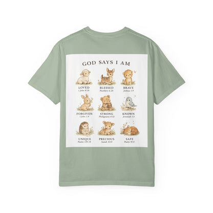God Says I Am animals illustration T-Shirt | inspirational scripture sayings