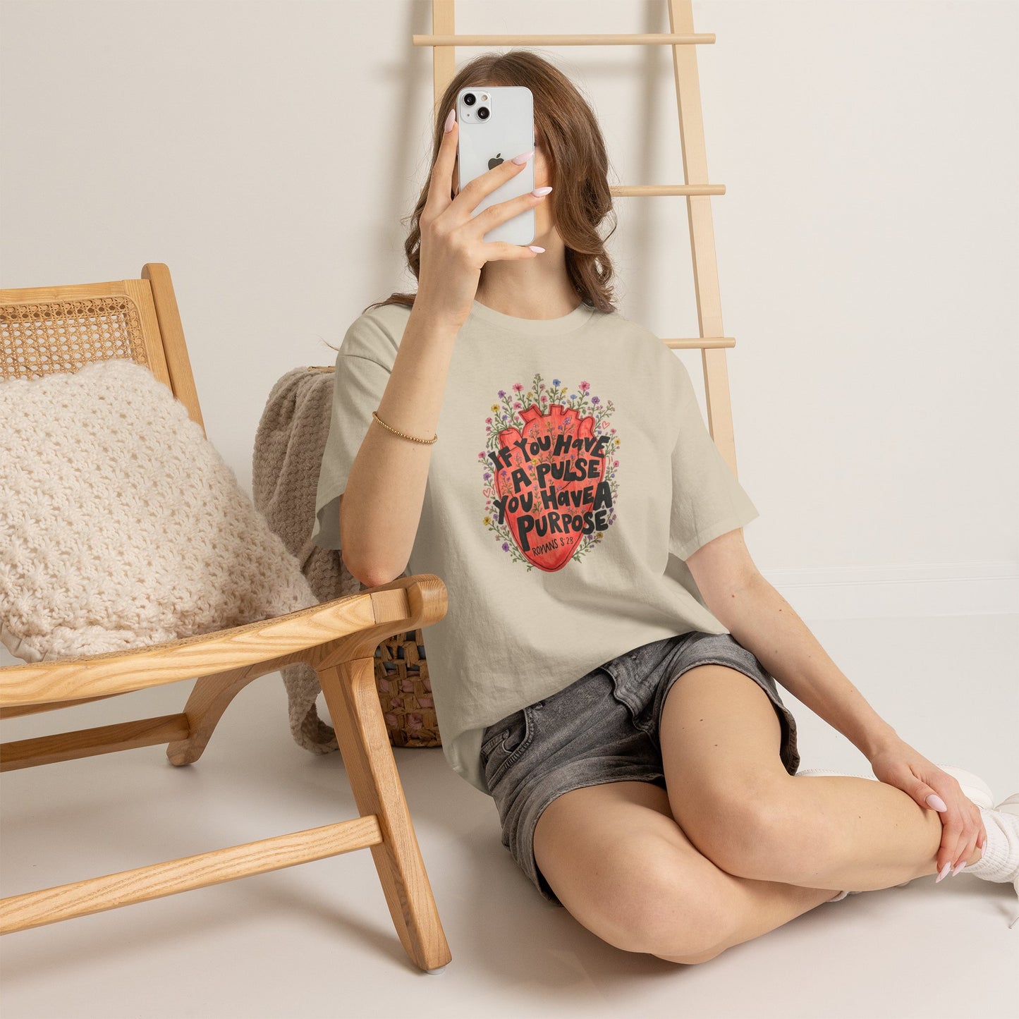 Inspirational Heart Tee — "If You Have a Pulse You Have Purpose" Floral Graphic