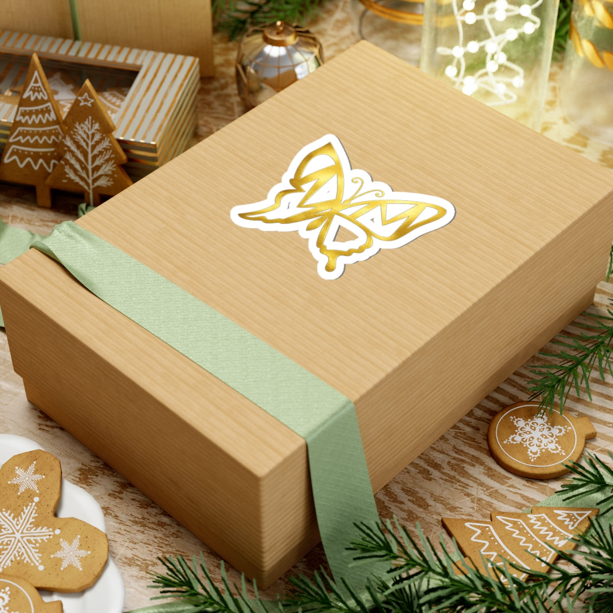 Gold Butterfly Kiss-Cut Sticker — Metallic Butterfly Laptop Decal