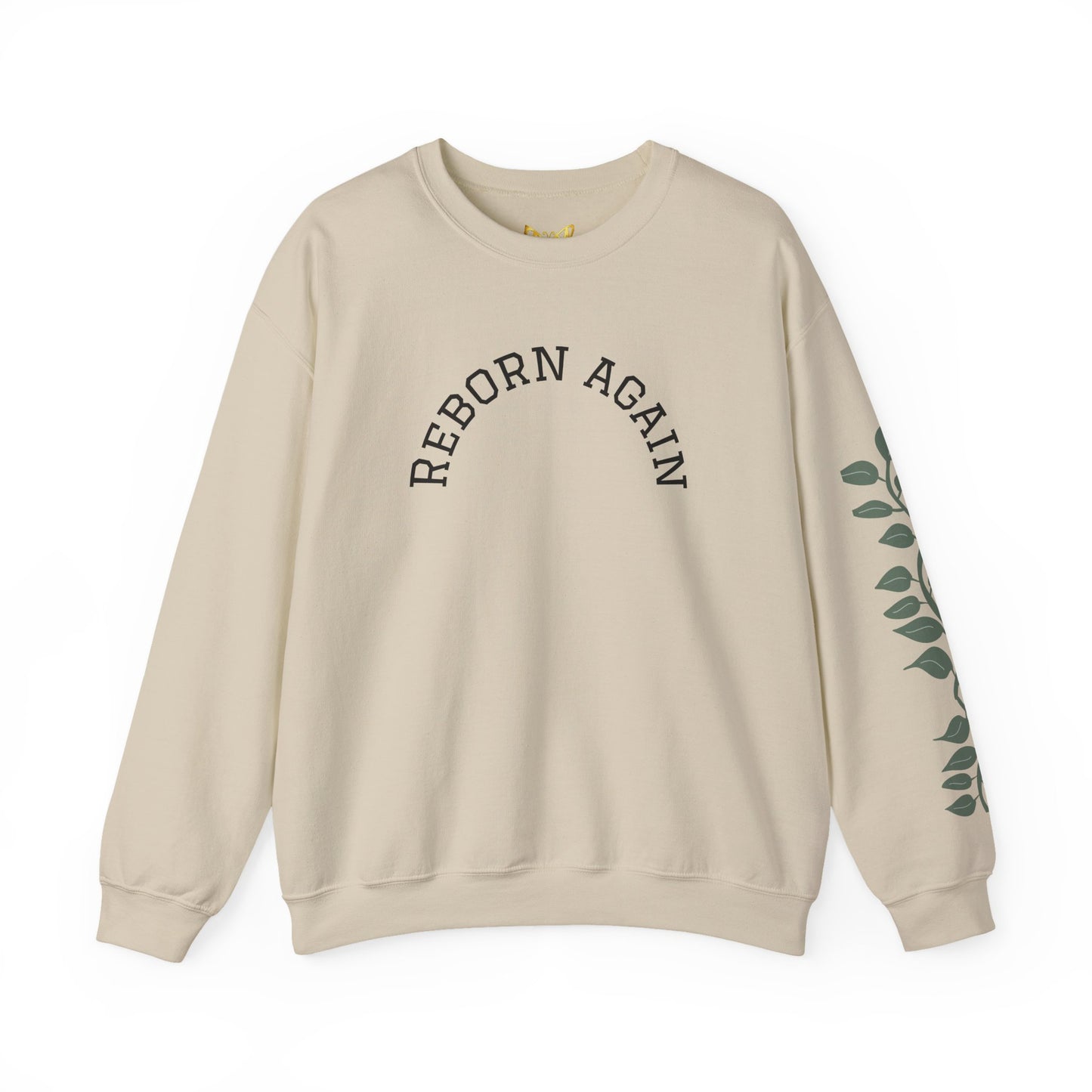 Crewneck Sweatshirt — "Reborn Again" Minimalist Botanical Sleeve