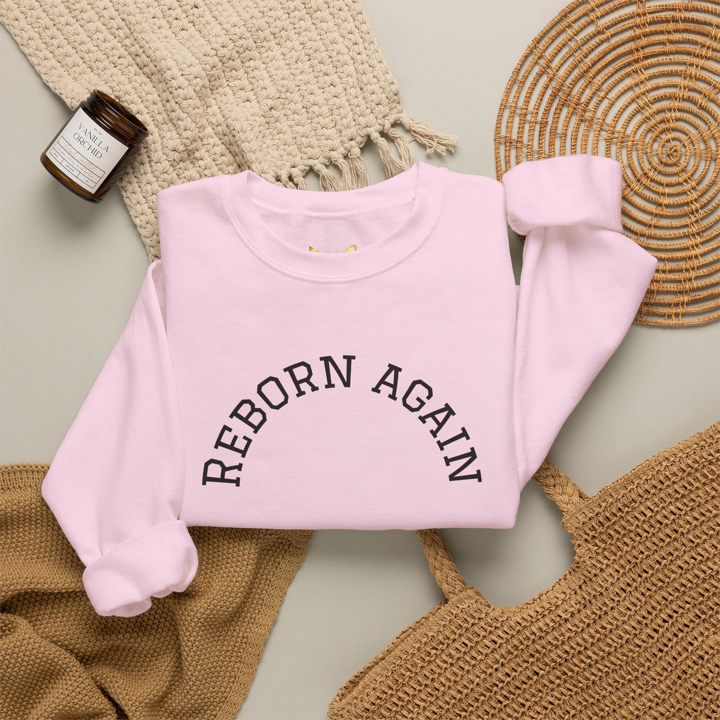 Crewneck Sweatshirt — "Reborn Again" Minimalist Botanical Sleeve