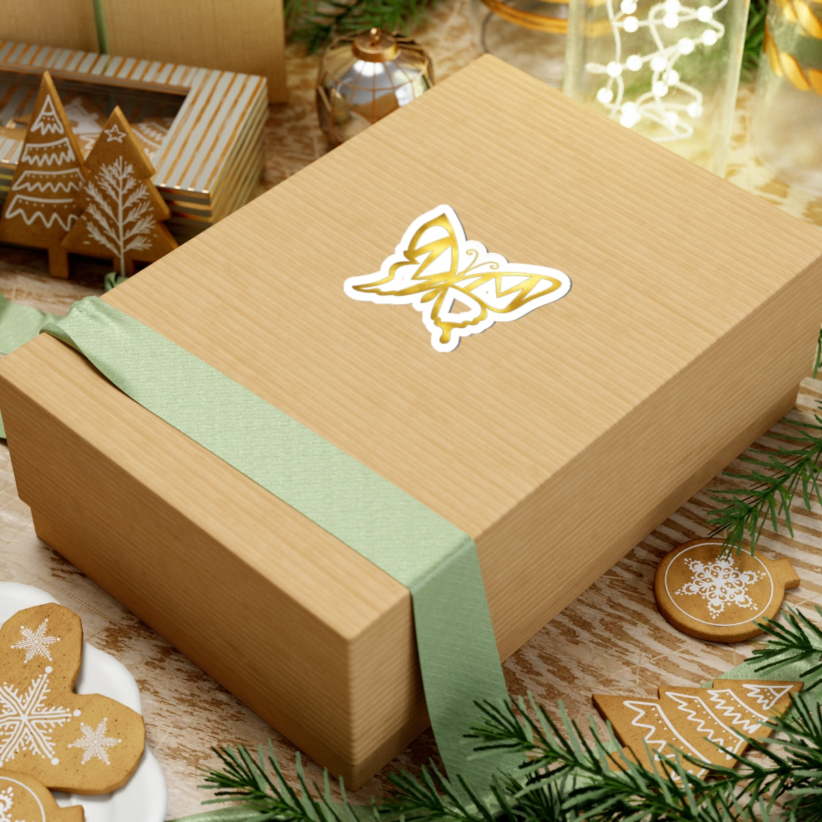 Gold Butterfly Kiss-Cut Sticker — Metallic Butterfly Laptop Decal
