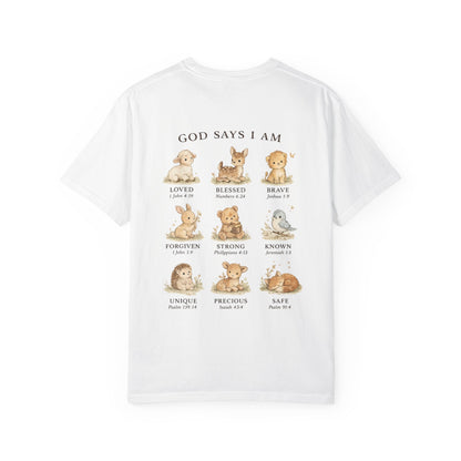God Says I Am animals illustration T-Shirt | inspirational scripture sayings