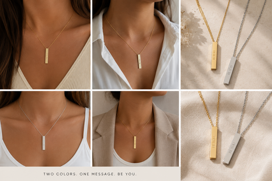 Hidden Message Sliding Bar Necklace — Engravable Secret Message Pendant
