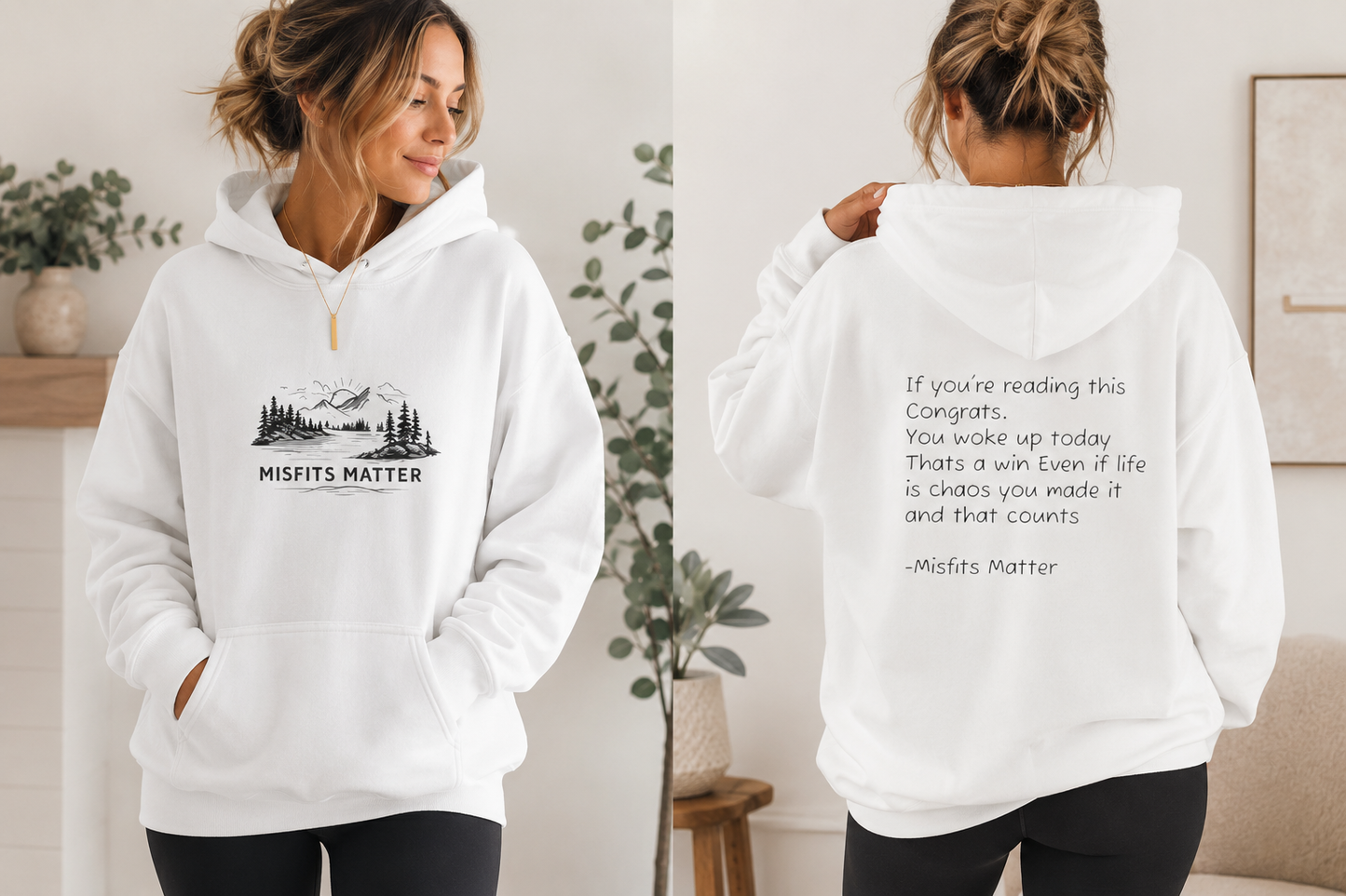 Hoodie — 'Misfits Matter' Cozy Fleece Hoodie with Inspirational Back Quote