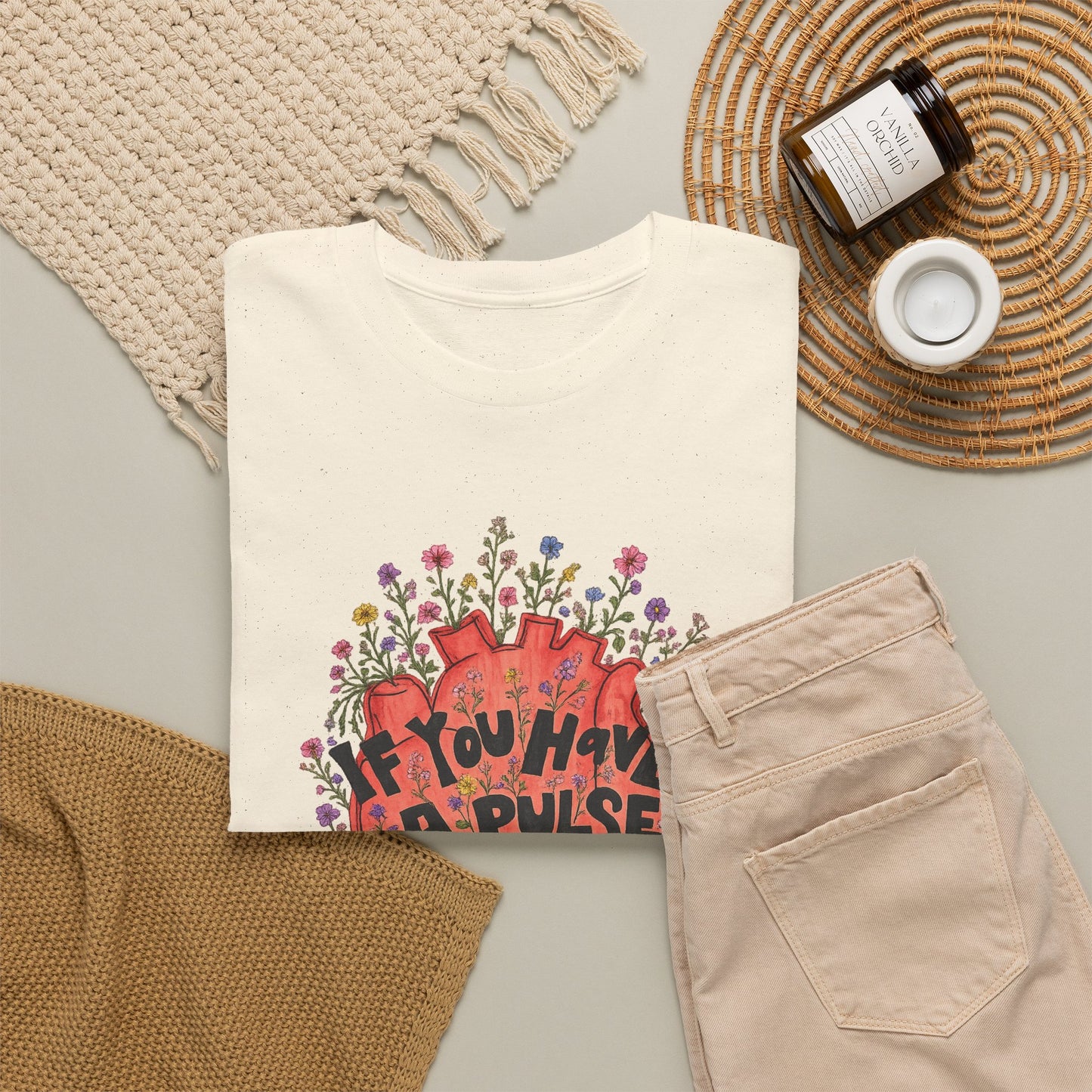Inspirational Heart Tee — "If You Have a Pulse You Have Purpose" Floral Graphic