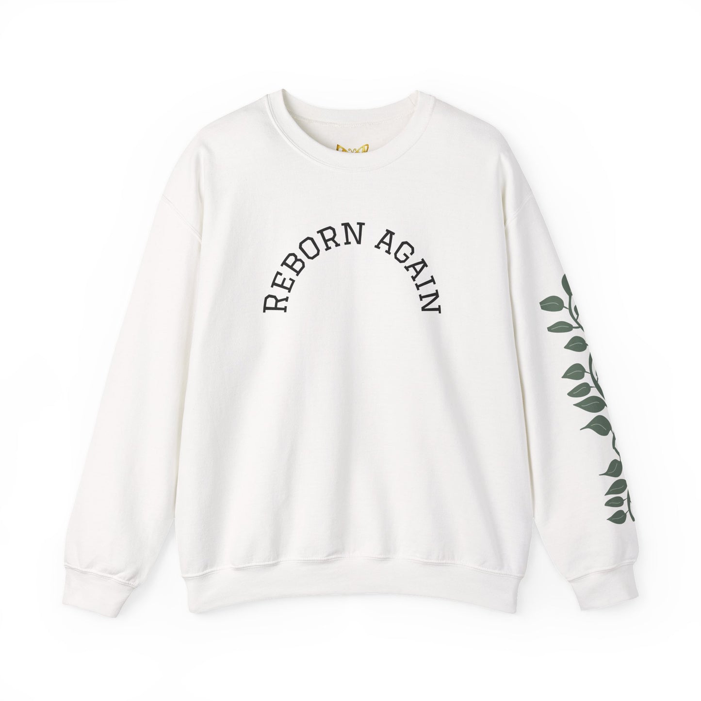 Crewneck Sweatshirt — "Reborn Again" Minimalist Botanical Sleeve
