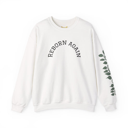 Crewneck Sweatshirt — "Reborn Again" Minimalist Botanical Sleeve