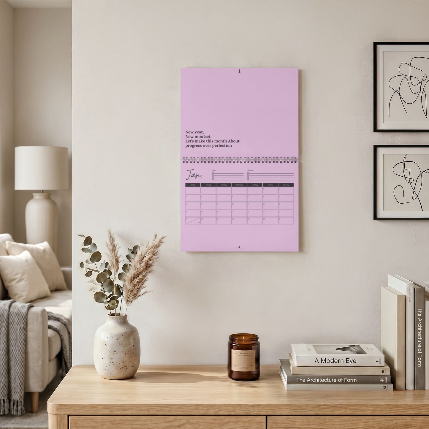 2027 Pink Inspirational Wall Calendar — Monthly Blank Planner with Motivational Quotes