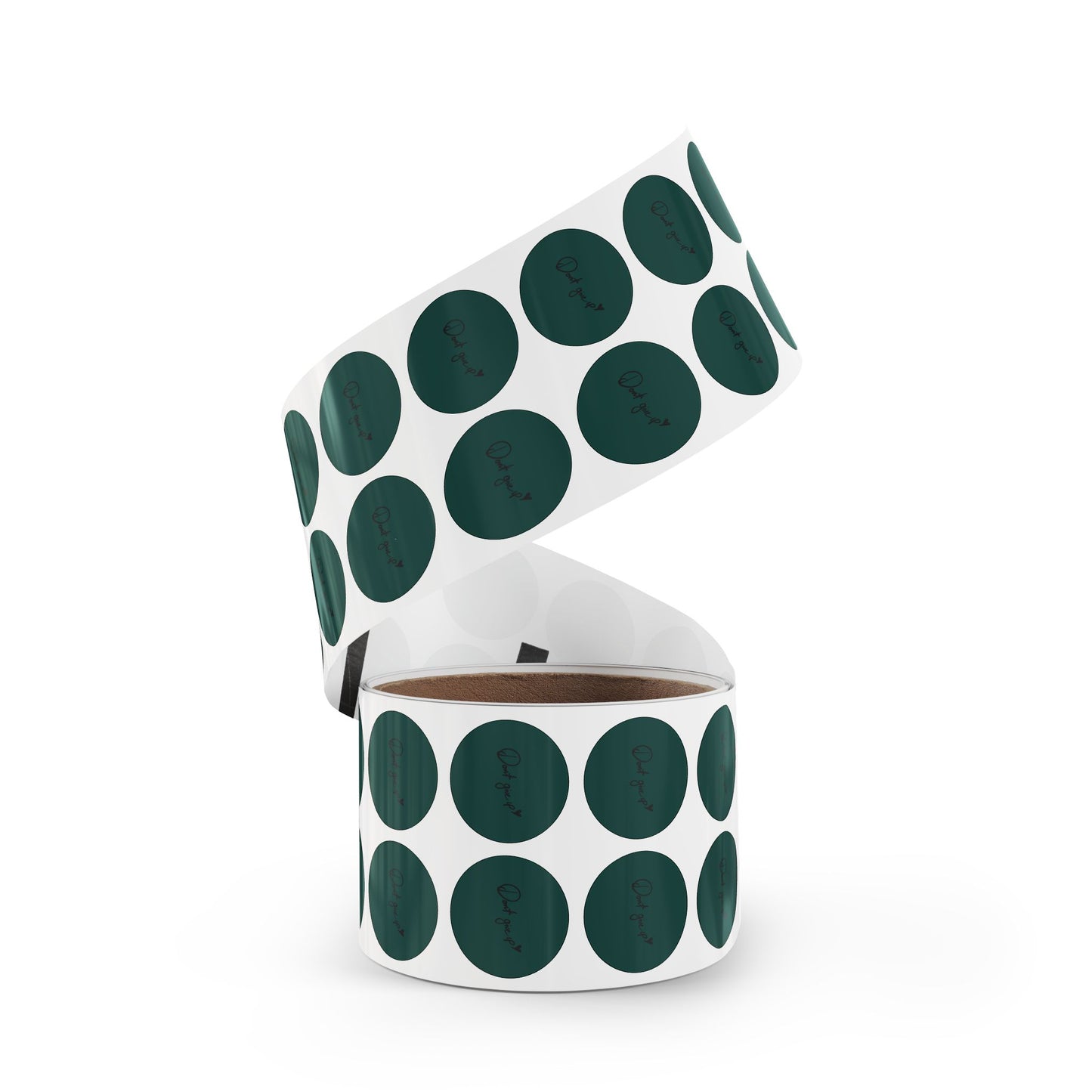Round Sticker Roll — Dark Green “Don’t Give Up” Motivational Labels
