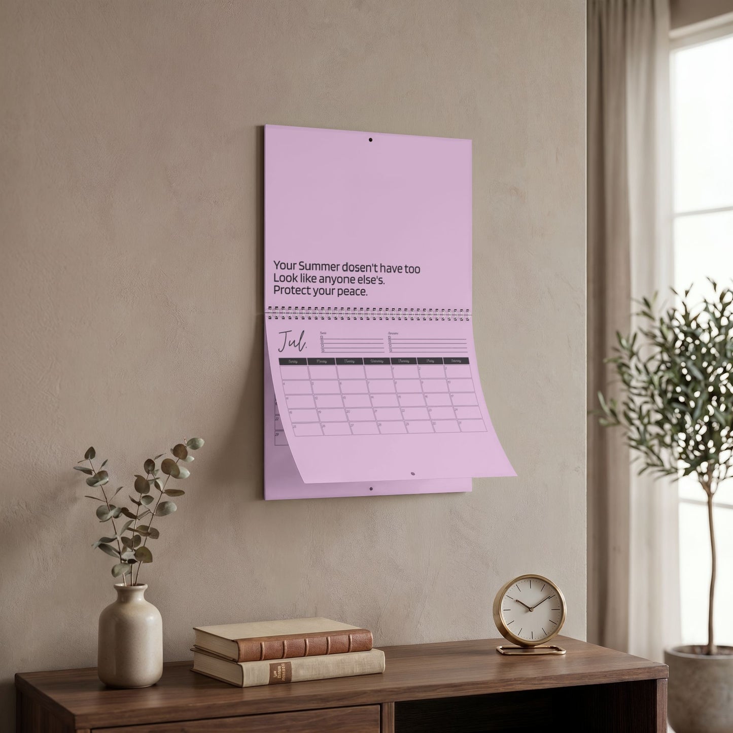 2027 Pink Inspirational Wall Calendar — Monthly Blank Planner with Motivational Quotes