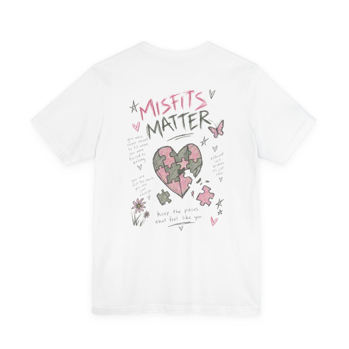 Misfits Matter T-Shirt — Hand-Drawn Puzzle Heart Graphic Tee