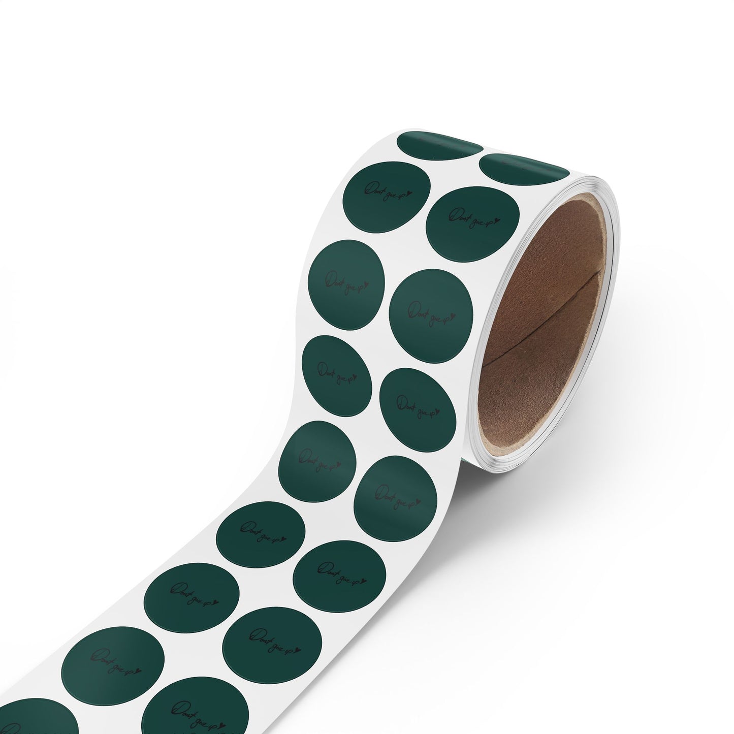 Round Sticker Roll — Dark Green “Don’t Give Up” Motivational Labels