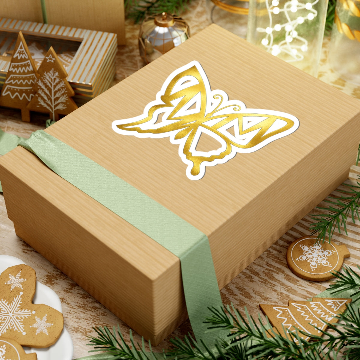 Gold Butterfly Kiss-Cut Sticker — Metallic Butterfly Laptop Decal
