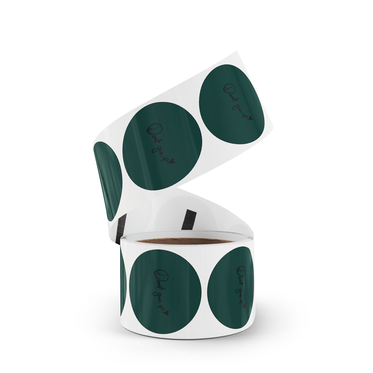 Round Sticker Roll — Dark Green “Don’t Give Up” Motivational Labels