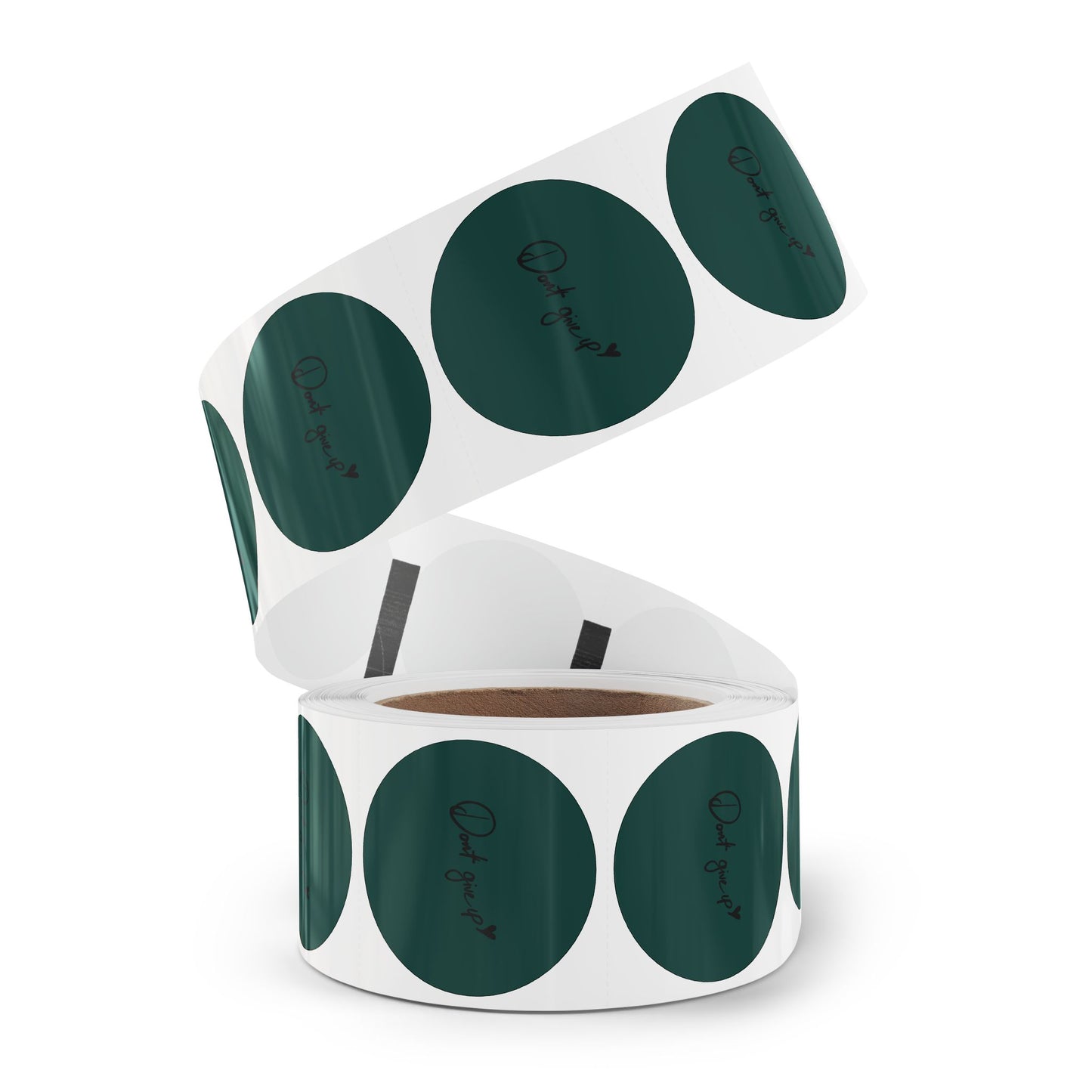 Round Sticker Roll — Dark Green “Don’t Give Up” Motivational Labels