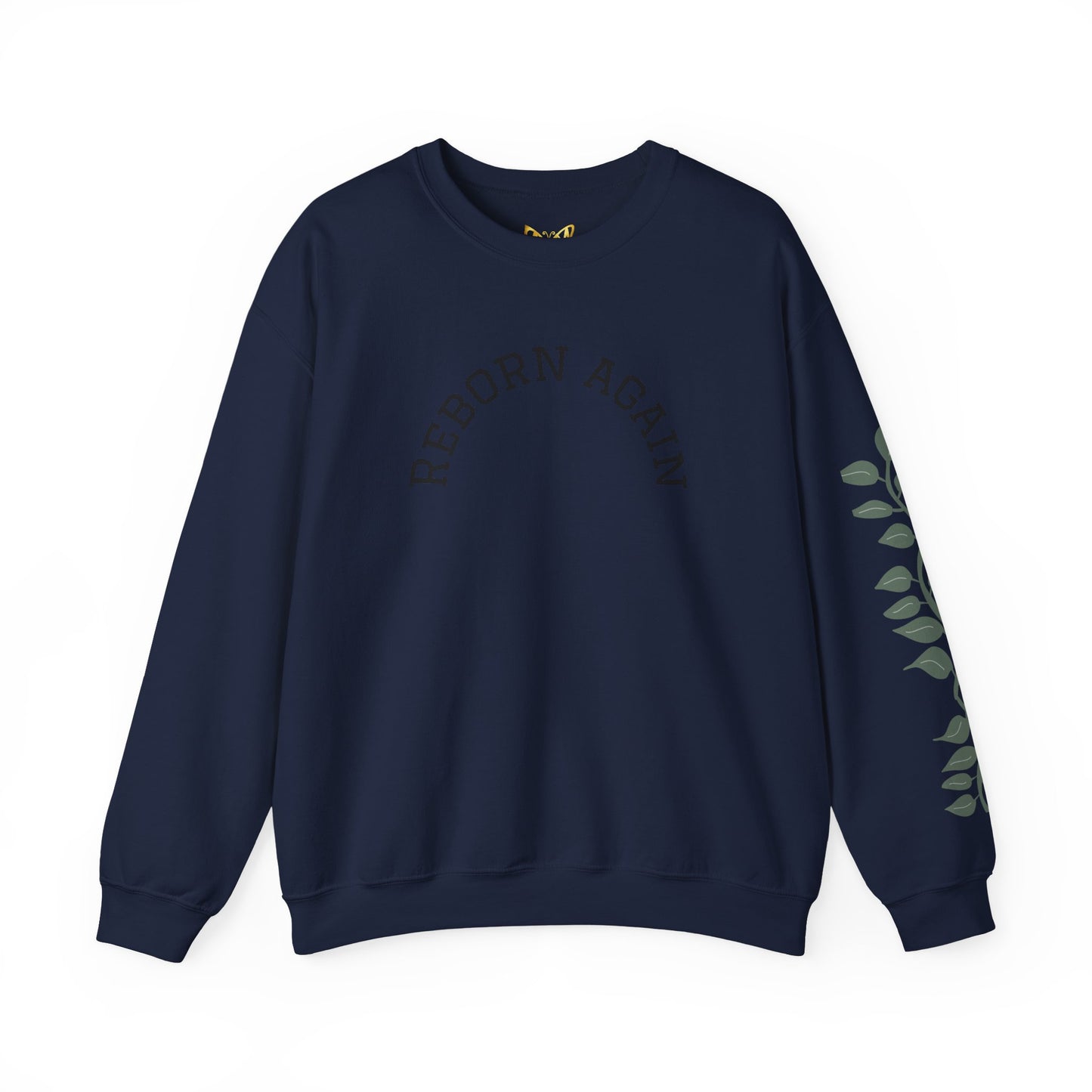 Crewneck Sweatshirt — "Reborn Again" Minimalist Botanical Sleeve