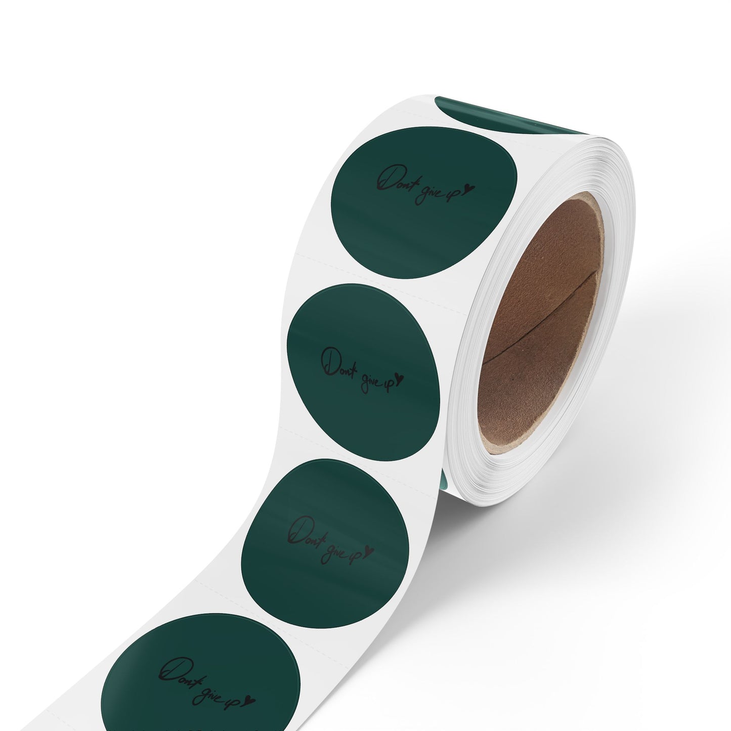 Round Sticker Roll — Dark Green “Don’t Give Up” Motivational Labels