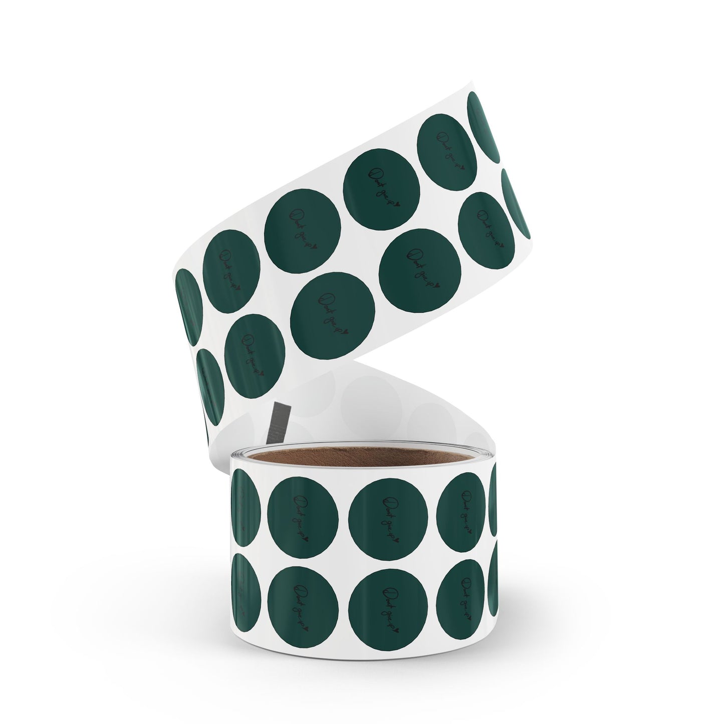 Round Sticker Roll — Dark Green “Don’t Give Up” Motivational Labels